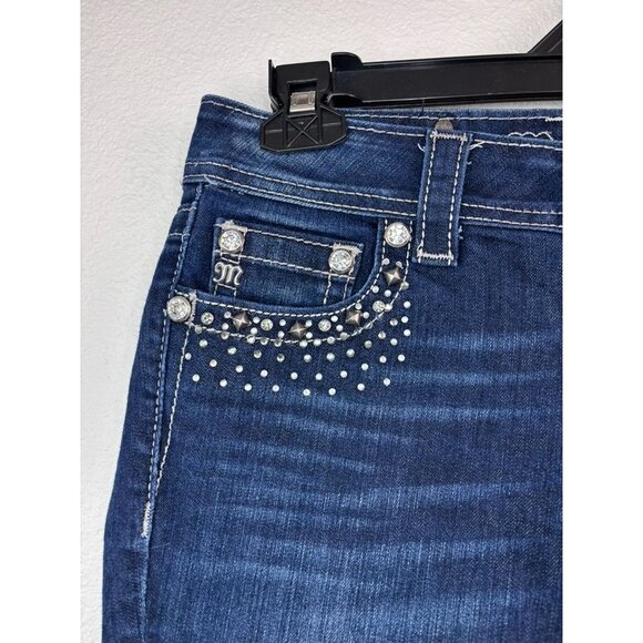 Miss Me women's 27 boot dark wash mid-rise bootcut jeans bling stud 31" inseam - Picture 3 of 7
